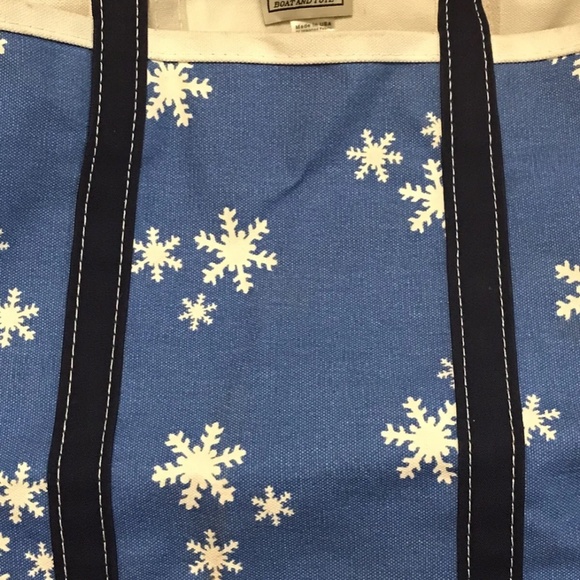 Vintage LL Bean Boat and Tote Bag RARE SNOW FLAKE PRINT Christmas USA - Picture 3 of 7